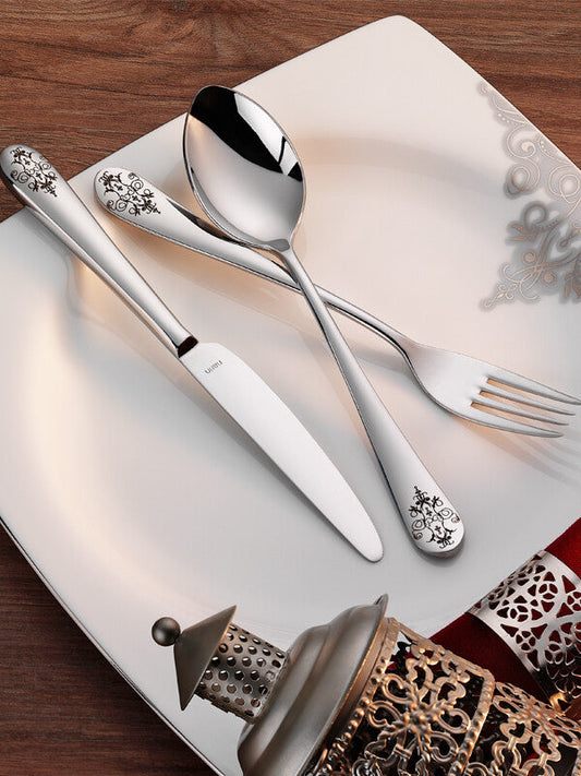 Epsilon Matt Silver Engraved Cutlery Set - 18 pcs