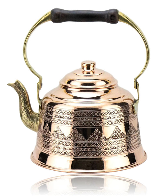 Zımbalı İşlemeli Copper Teapot