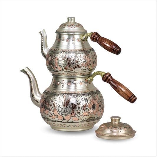 Gül Çiçek Silver Copper Turkish Teapot